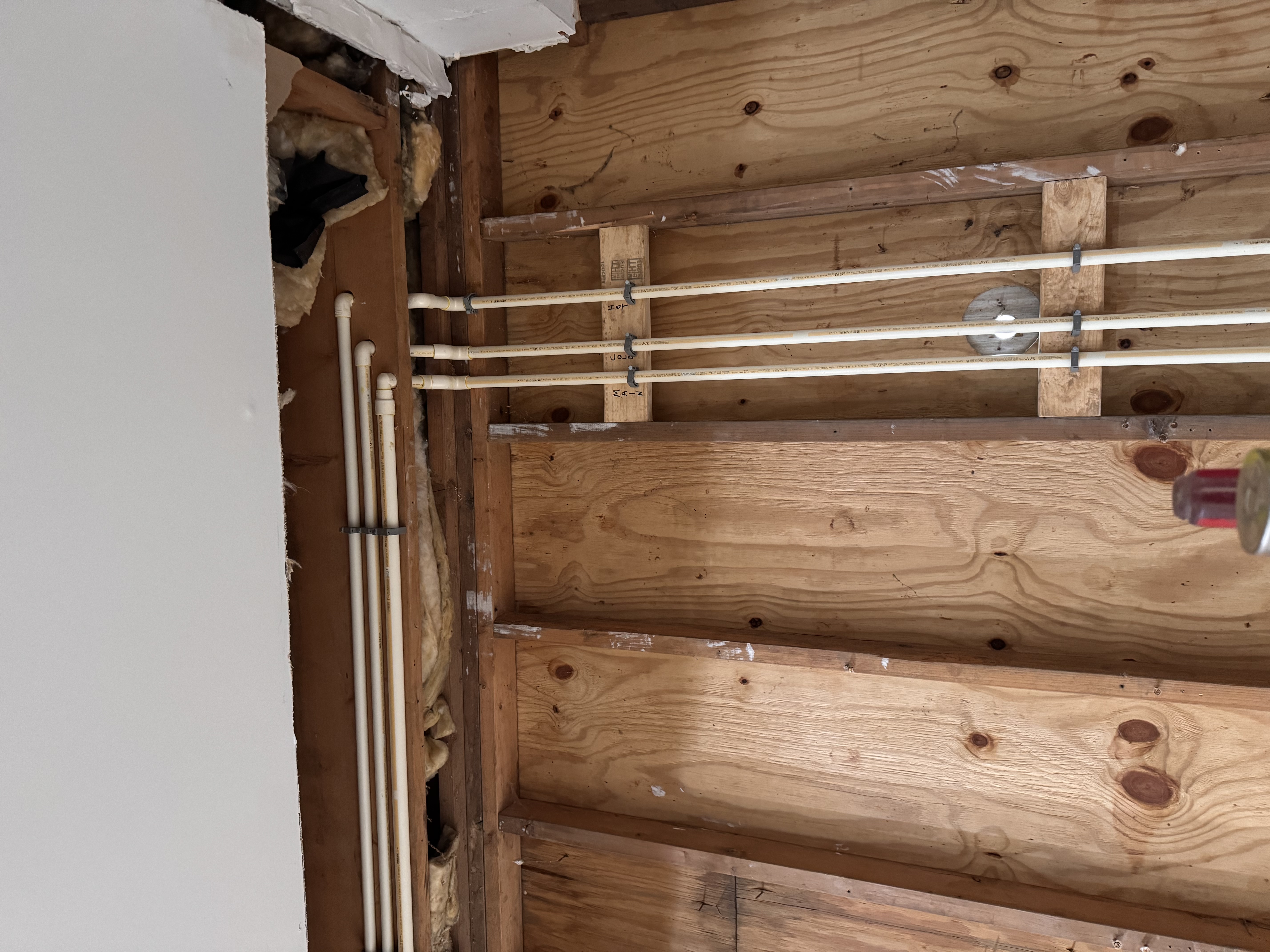 CPVC supply lines labeled main cold hot