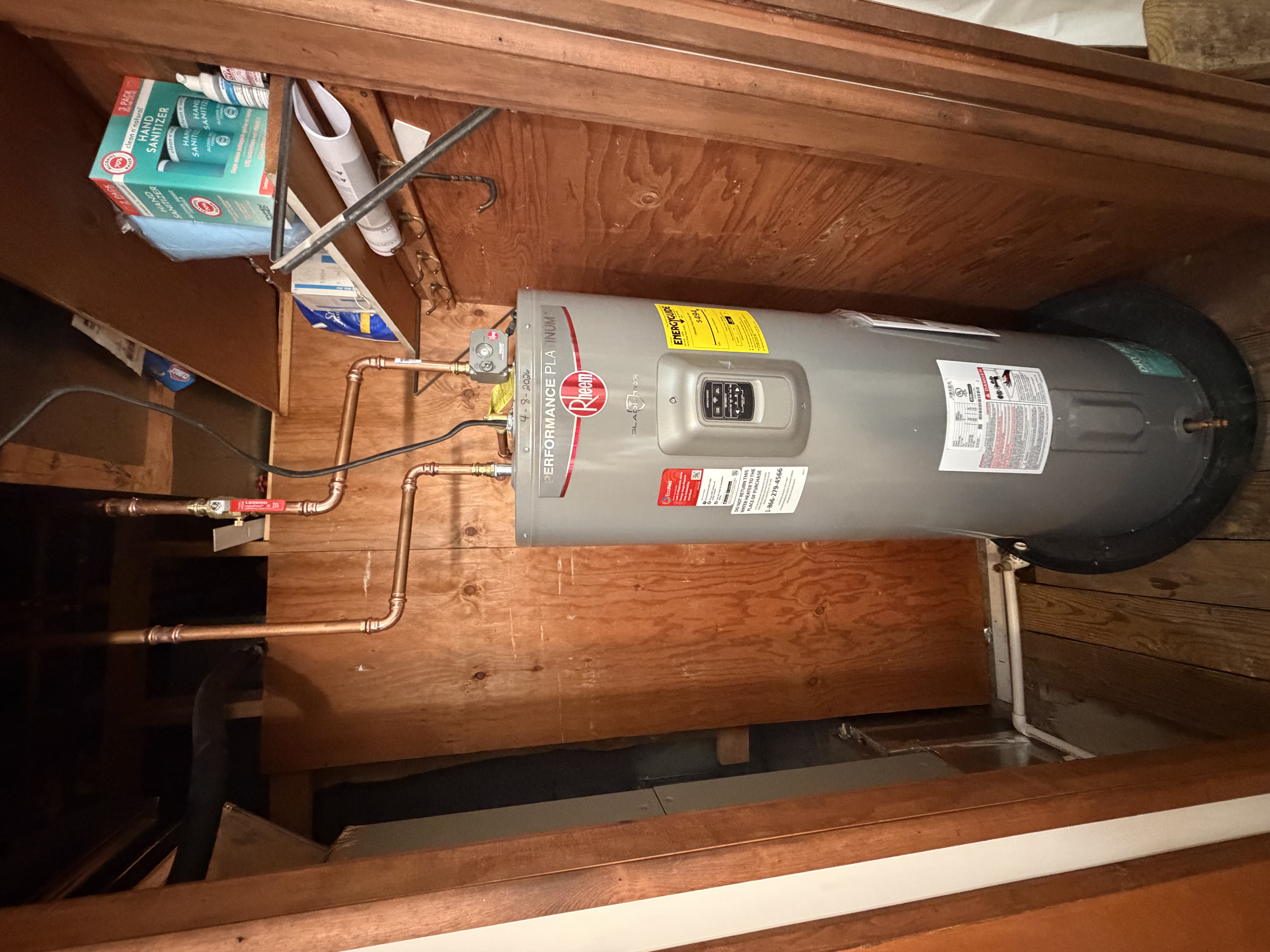 Rheem Performance Platinum 50-gallon electric water heater installed